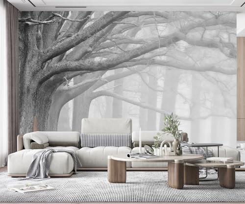 MIWEI Wallpaper Papier Peint Panoramique Les Bois Noir Et Blanc Rétro Papier Peint 3D Intissé Tapisserie Poster Chambre Salon Decoration Murale 350x250cm -Z3251