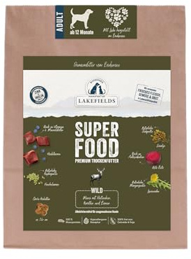 Lakefields SUPERFOOD | Premium Hundefutter trocken | 61% Wild | 4 x 1kg | Getreidefreies Trockenfutter für ausgewachsene Hunde | Mit Fenchelsamen, Birne & Roter Beete | Von Tierärzten entwickelt