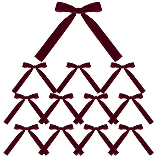 12 x Weihnachtsbaumschleifen mit Samtband, Weihnachtsbaumschleifen aus Samt, rote Weihnachtsschleifen, Samtschleifen für Treppen,