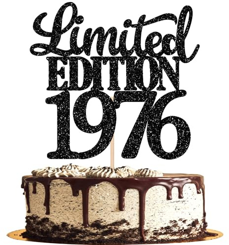 1 Stück Limited Edition 1976 Cake Topper Glitzer 50th Geburtstag Tortendeko Prost auf 50 Jahre 50 & Fabelhaft Kuchen Deko für Männer und Frauen Geburtstag Party Kuchen Dekoration Schwarz