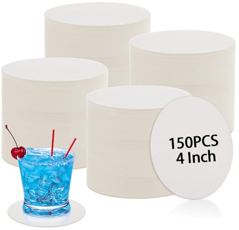 LOPYXBR 150PCS White Cardboard Drink Coasters 10cm/4inch Beer Mats | Cup Coasters Set, White Paper Coasters for Cup, Drink Coasters and Beer Mats Cardboard Beer Mats for Drinks DIY Arts Bar