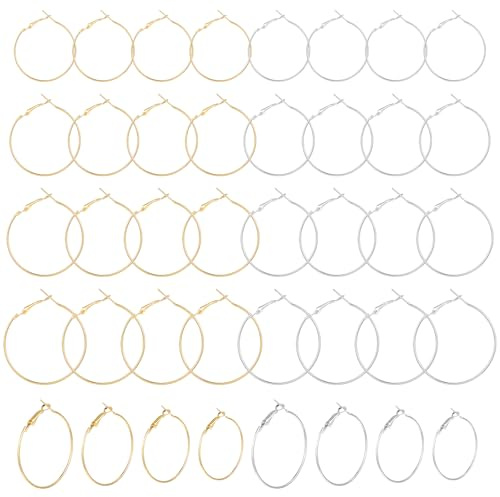 32 Stück Ohrring Rohlinge, Ohrringe Selber Machen Set, Schmuckherstellung Zubehör, Creolen Groß, 4 Größen Basteln, Für Mädchen(Gold, Silber)