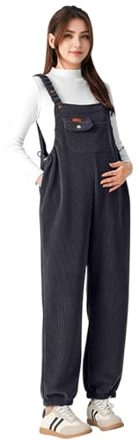 LAEMILIA Maternity Overalls for Pregnant Women Corduroy Dungarees Pregnancy Jumpsuit Ladies Cord Bib Pants with Pockets Adjustable Wide Leg Fleece Lined Trousers M-XXL