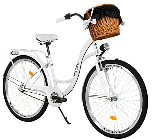 MILORD Damenfahrrad Citybike Komfort Mit Weidenkorb Hollandrad Vintage Fahrrad, 26, 28 Zoll, 3-Gang