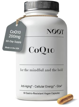NOOT CoQ10 200mg - High Absorption-Coenzyme-Q10, Antioxidant for Heart and Cognitive Health and Immune Support, Energy Production, Ubiquinone, Vegan, Coq 10 Supplement, Nootropic, 60 Capsules