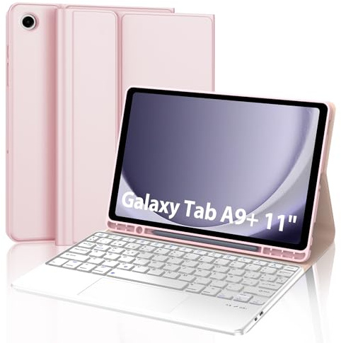 FOGARI Teclado con Touchpad para Samsung Tab A9+ Plus 11 | Funda con Español Ñ Teclado Bluetooth con Trackpad para Galaxy Tab A9 Plus 11, Rose