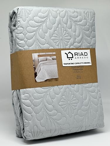 Riad Arredo Trapuntino Matrimoniale Minimal Tinta Unita Primaverile Estivo Leggero - Copriletto Trapuntato in Morbida Microfibra (Marilyn Grigio)