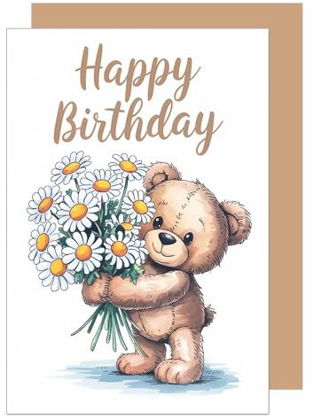 Edition Seidel Premium Geburtstagskarte mit Umschlag. Glückwunschkarte Grußkarte Karte Geburtstag Happy Birthday Mann Frau Freund Freundin Blumen Teddybär (G3800 SW025)