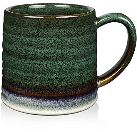 500ml or 700ml Extra Large Ceramic Coffee Mug with Big Handle, Oversized Tea Cup for Office and Home, Hot and Cold Drinking, Microwave and Dishwasher Safe, Handmade Glazed Texture (500ml-Ink Green)