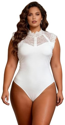 comeondear Spetsbody, elegant, ärmlös, sexiga bodys för kvinnor, sommar, bodysuit, kvinnor, stora storlekar, spets, toppar, traditionell body, stretchig spets, linne, blusbody med knappar i grenen
