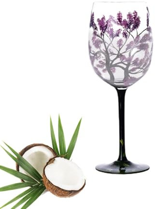 Genérico Copas de vino pintadas a mano, copas artesanales pintadas de Four Seasons Tree, copas de vino de arte pintados a mano, cristalería para vino, vino tinto, cócteles, copas de vino de cuatro