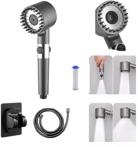 Pommeau de Douche Haute Pression 5 Modes – Économie d’Eau, Anti-Calcaire, Filtration Avancée – Bouton Stop, Support Réglable – Mode Massage – Salle de Bain Universelle