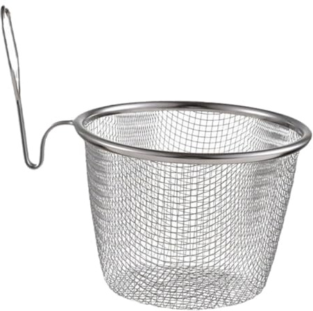 POPETPOP Stainless Steel Pasta Strainer with Fine Microperforated Mesh and Comfortable Grip Short Handle, Japanese Minimalist Style Fry Strainer for Boiling and Rinsing Spaghetti