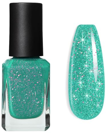 Green Nail Varnish - Glitter Nail Varnish - Long Lasting & Quick Dry Nail Polish - Chip Resistant Dark Green Nail Polish Rapid Air Dry - Shiny Nail Art No UV Needed