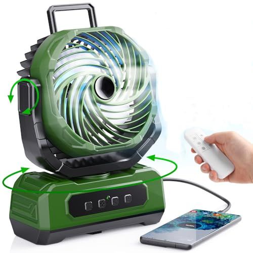 Lmozim Ventilateur de Bureau Silencieux Ventilateur de Table Portable Oscillant sur 15000Mah Batterie Rechargeable USB avec Lumière LED Minuterie pour Camping Chambre Bureau