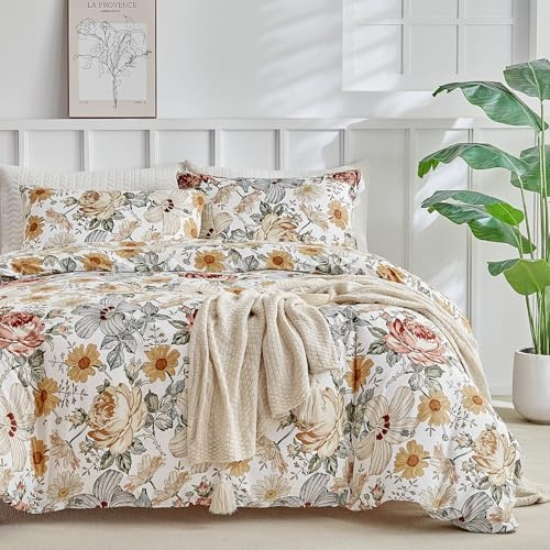 Tokokimo Bettwäsche 220x240 3teilig - Mehrfarbige Blumenmotive - Mikrofaser Bettbezug 220x240 für Doppelbetten mit 2 Kopfkissenbezüge mit Reißverschluss 80x80