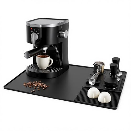 LJEC Silicone Coffee Machine Mat, 2-In-1 Detachable Coffee Tamper Mat with Reserved Drain，Non-Slip Fit Under Coffee Maker Espresso Machine, Multi-Functional Base Mats for Kitchen Counter Protector