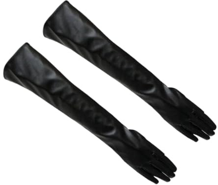 Damen-Lederhandschuhe Handschuhe Damen Lang Ellenbogen Abend Party Weiches Leder Gefüttert Warm Winter Lederhandschuhe(Black,40cm)