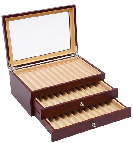 Mejiaren Estuche de madera para pluma estilográfica, caja de lápices, 34 compartimentos, 31 × 21 × 12,5 cm, adecuado para dormitorio, estudio o sala de estar