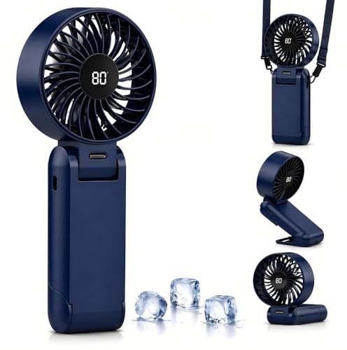 Ventilateur à Main USB, Mini Ventilateur Rechargeable, Petit Ventilateur Portable, Ventilateur à Main Pliable 5 Niveaux, Ventilateur Silencieux 6 -12 Heures d'autonomie pour Bureau, Extérieur (bleu)