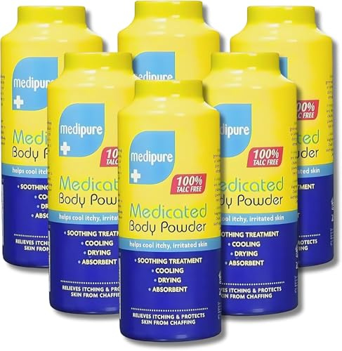 Medicated Body and Baby Powder - 100% Talc-Free Skin Protection and Soothing Relief, 6 Pack - Gentle, All-Natural Formula for All-Ages Care, Ideal for Sensitive Skin