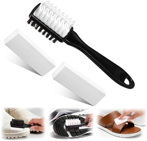 Spazzola per pelle scamosciata 2 in 1, set di spazzole per scarpe, gomma | Spazzola per camoscio 2 in 1 con gomma. Per pelle scamosciata, velluto e nabuk. Pulisce e nutre le scarpe delicate.