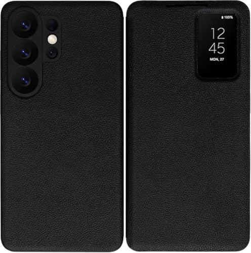 Intelligent Genuine Leather Cell-phone Case for Samsung Galaxy S26 Ultra. Automatic Sleep/Wake, Mobile Phone Cover, Smart Holster for Samsung S 26 Ultra -Black