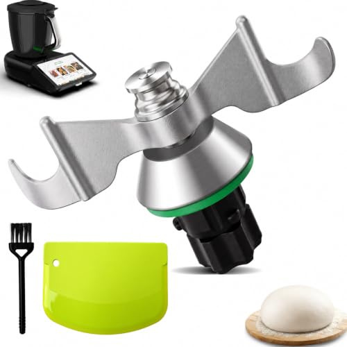 Edelstahl Teigmesser 304, Mixmesser Ersatz Zubehör Passend für Thermomix TM7/TM6/TM5, Antihaft Messer mit Teiglöser Reinigungsbürste, Leicht zu Reinigen, Hocheffizienter Mixaufsatz, Spülmaschinenfest