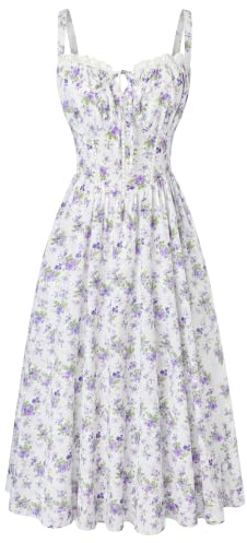 SCARLET DARKNESS Women Floral Corset Dress Summer Casual Milkmaid Sundress with Pockets