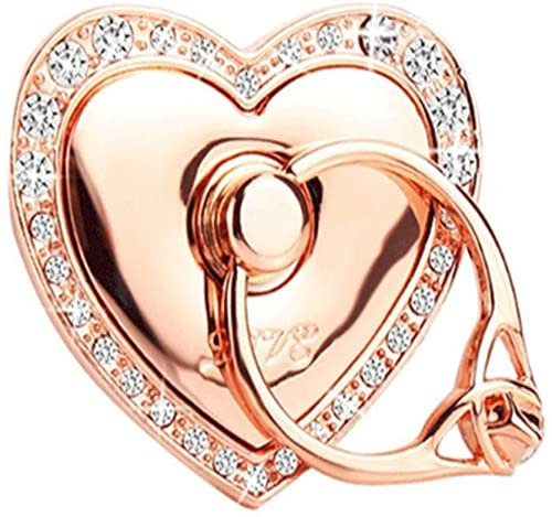 Samidy Phone Ring Bracket holder, Love Heart Diamond Shape Finger Grip Stand Holder Ring Car Mount Phone Ring Grip Smartphone Ring stent Tablet Rose Gold