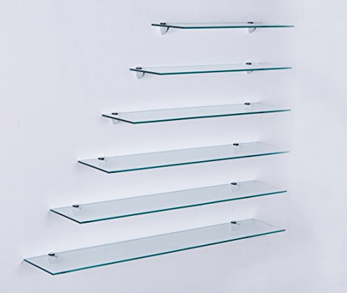 Euro Tische Glas Wandregal Klarglas, Glas Regal für Badezimmer, Klarglas Duschregal mit 6mm ESG Sicherheitsglas and Metallhaltern Montiert, Verschiedene Größen (50 cm)