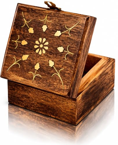 Handgjorda Dekorativa träsmycken boxas med gratis Lock & Key Smycken Arrangör Prydnadsskrin skattkista Prydnads Holder Lock Box Watch Box 4 x 4 tum Heminredning