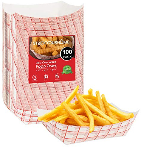 Stock Your Home Medium Paper Food Boats (100 Pack) – 2 lb Disposable Red & White Checkered Trays, Eco-Friendly Serving Boats for Concessions, Nachos & Condiments (4.5 x 2.75)