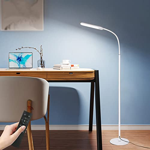 WRMING 12W LED Lámpara dePie, Lámpara de Suelo with Control Remoto, 180° Cuello Flexible Cuidado de Ojos Lámpara de Lectura para Salon, Dormitorio, Estudio y Leer, Bajo Consumo,Blanco