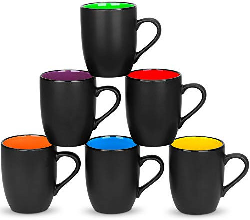 DeeCoo Kaffeebecher-Set mit 473 ml, mattschwarzer Porzellanbecher - DeeCoo große Keramik-Restaurant-Trinkbecher für Kaffee, Tee, Saft, Kakao