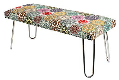 EMRA WOOD LGM-12 Sitzbank Bank Hocker Velour Hexagony Mandala Stahl verchromt Schick Elegant Neu OVP Handarbeit Nach Mass (50, Höhe 45cm Tiefe 35cm)