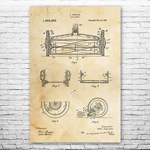 Reel Lawn Mower Poster Print, Hardware Store Decor, Garage Wall Art, Gardener Gift, Landscaper Gifts, Tool Shed Art Vintage Paper (18 inch x 24 inch)