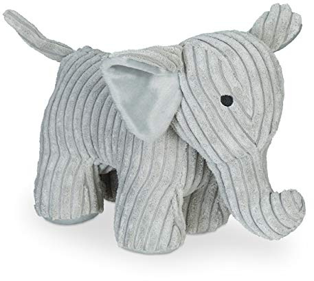 Relaxdays Türstopper Elefant, Stoff, für Boden, mit Sand gefüllt, innen, Türpuffer Tier, H: 22 cm, weich, schwer, grau