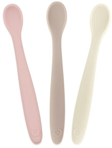 WeeSprout Silicone Baby Spoons - First Stage Infant Feeding Utensils With Soft-Tip, Bendable Kitchenware for Parent & Self-Feeding, Ultra-Durable, Dishwasher Safe, Travel Case, Set of 3