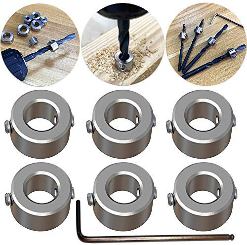 Tiefenanschlagringe Set,CESFONJER Tiefenbegrenzer Bohrer Ring Positionierer(ID:7mm,6 Stück）, mit Sechskantschlüssel für Bohrer Holzbearbeitung