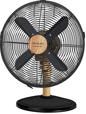 Cecotec Ventilateur de table EnergySilence 560 WoodDesk. 4 pales, 45 W, Moteur en cuivre, 3 Vitesses, Oscillation, WoodDesgin