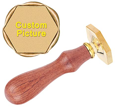 craspire Custom Wax Seal Stamp, Sechskant Siegellack Stempel Personalisiertes Logo Design Bild Foto Gravierte Holzgriff Messing Rundkopf Siegelstempel