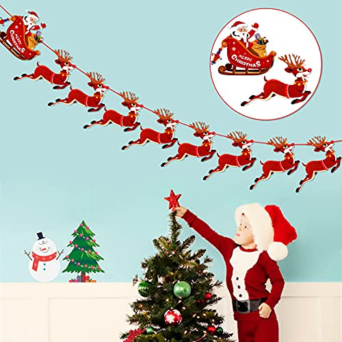 HOWAF Weihnachten Rentier Banner, Weihnachtsmann Schlitten Banner Weihnachts Girlande Bunting Hängende Weihnachtsfeier Dekoration Neujahr Weihnachten Geburtstag Haus Deko für Kamin Wand Baum