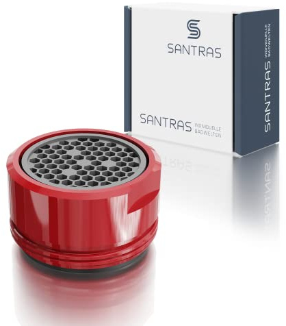 SANTRAS® Strahlregler M24x1 – Luftsprudler für Wasserhahn mit Siebeinsatz | Wasserhahnaufsatz als Wassersparer mit Mischdüse (Außengewinde 24 mm) in Rot (RAL 3003, glänzend)