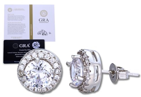 Halukakah Moissanit Ohrringe Herren Platinbeschichtetem 925er Silber mit Zertifikat,Runde/Quadrat Ohrstecker mit Diamanten in Krappenfassung,0,5/1 Karat Mittelstein + Ca. 0,244/0,588 ct Seitensteine