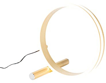 QAZQA - Design Tischleuchte I Tischlampe I Lampe I Leuchte Messing inkl. LED 3-stufig dimmbar - Navara Touch-funktion Dimmer I Dimmbar I Wohnzimmer I Schlafzimmer - Aluminium Rund - I (nicht austausch