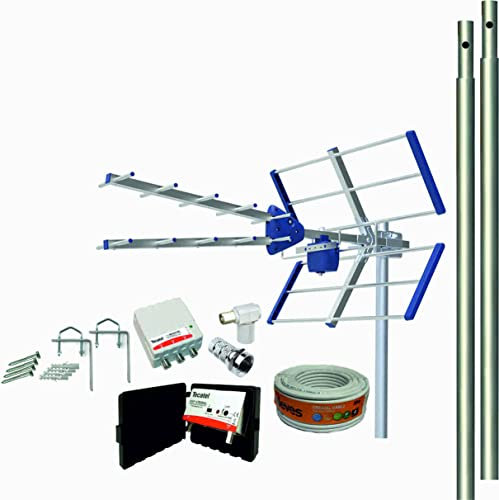 DAXIS Kit Amplificado Antena TV 5G 13 Db + Rollo 20M + Amplificador 30dB + Fuente alimentación + Conectores F Y TV + 2 Mástiles 1M