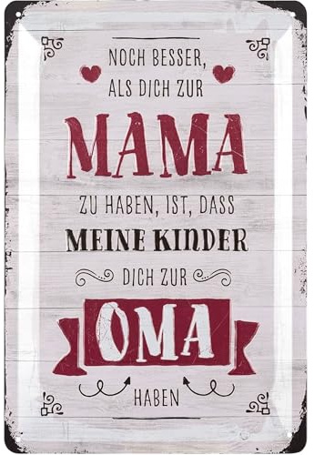 LANOLU Schild Oma - NOCH BESSER ALS DICH ZUR MAMA - Mutter Oma Geschenk - Geburtstag - Vintage Blechschilder Retro - du wirst Oma Geschenk - Küchen Deko - Muttertag Schild mit Sprüchen 20x30cm