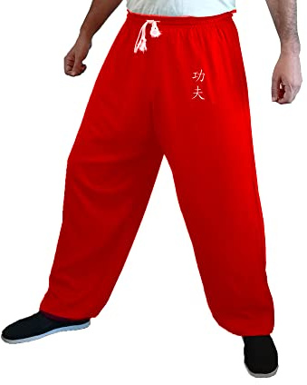 Kung Fu Pants Tai Chi and Wing Chun Bottoms Style for Women and Men Martial Arts Trousers Light and Smooth (KF Red Size S)