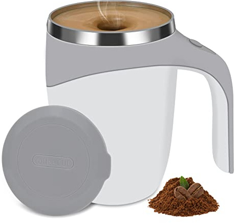 JELOVA Electric Magnetic Stirring Coffee Mug, Electric Mixing Mug, Automatic Funny Self Mixing Cup, Stainless Steel Travel Cup for Chocolate, Milk, Tea, Office, Home, Kitchen, 12 oz/350ml, White